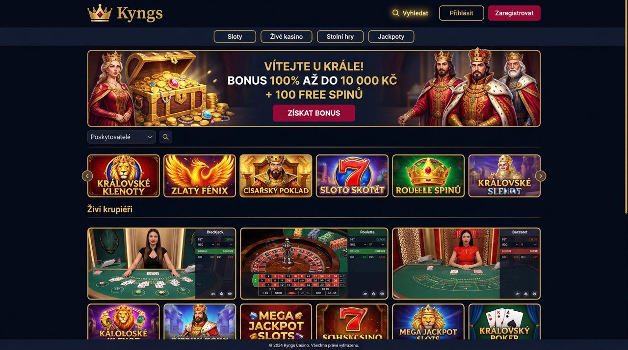 Snímek obrazovky webu online casina Kyngs